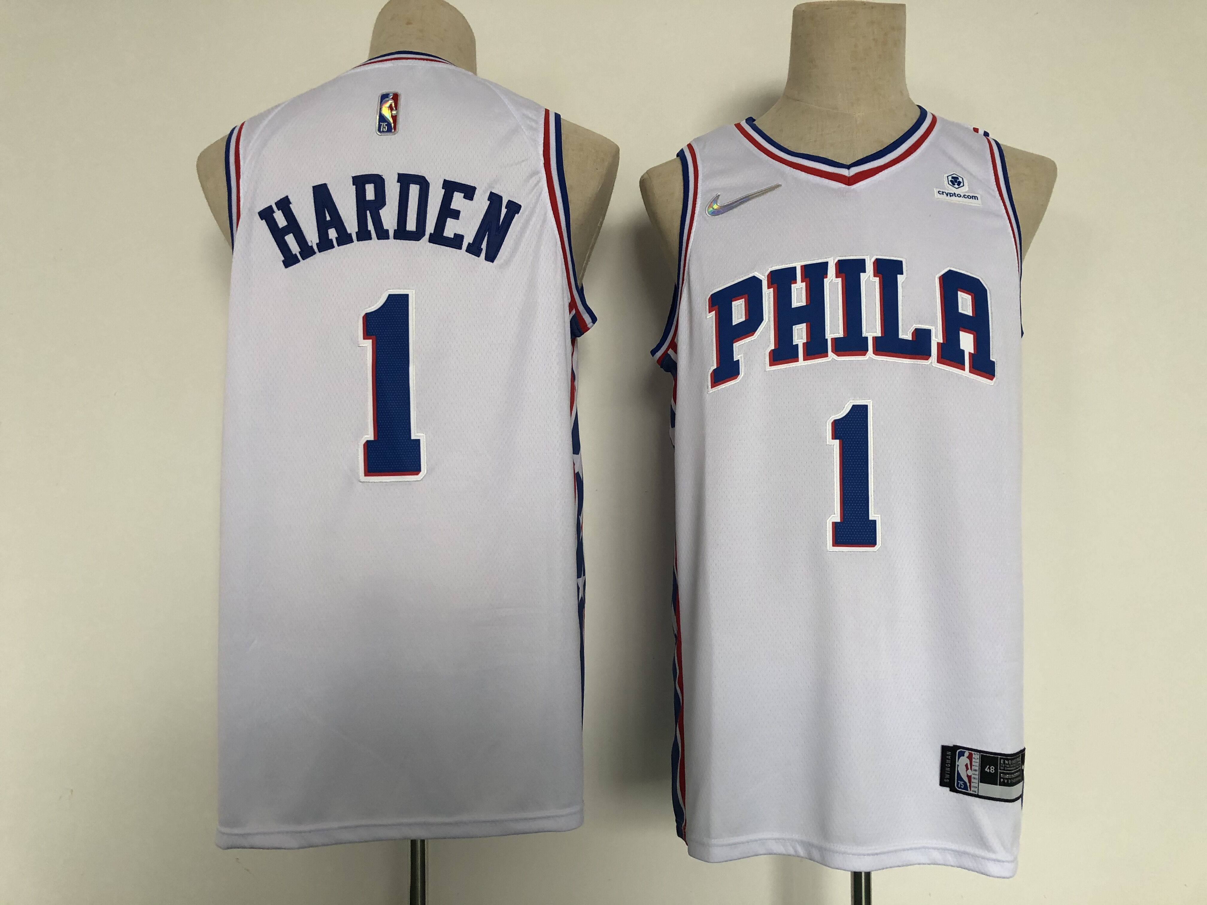 Men Philadelphia 76ers 1 Harden White Nike 75th anniversary 2022 Game NBA Jersey